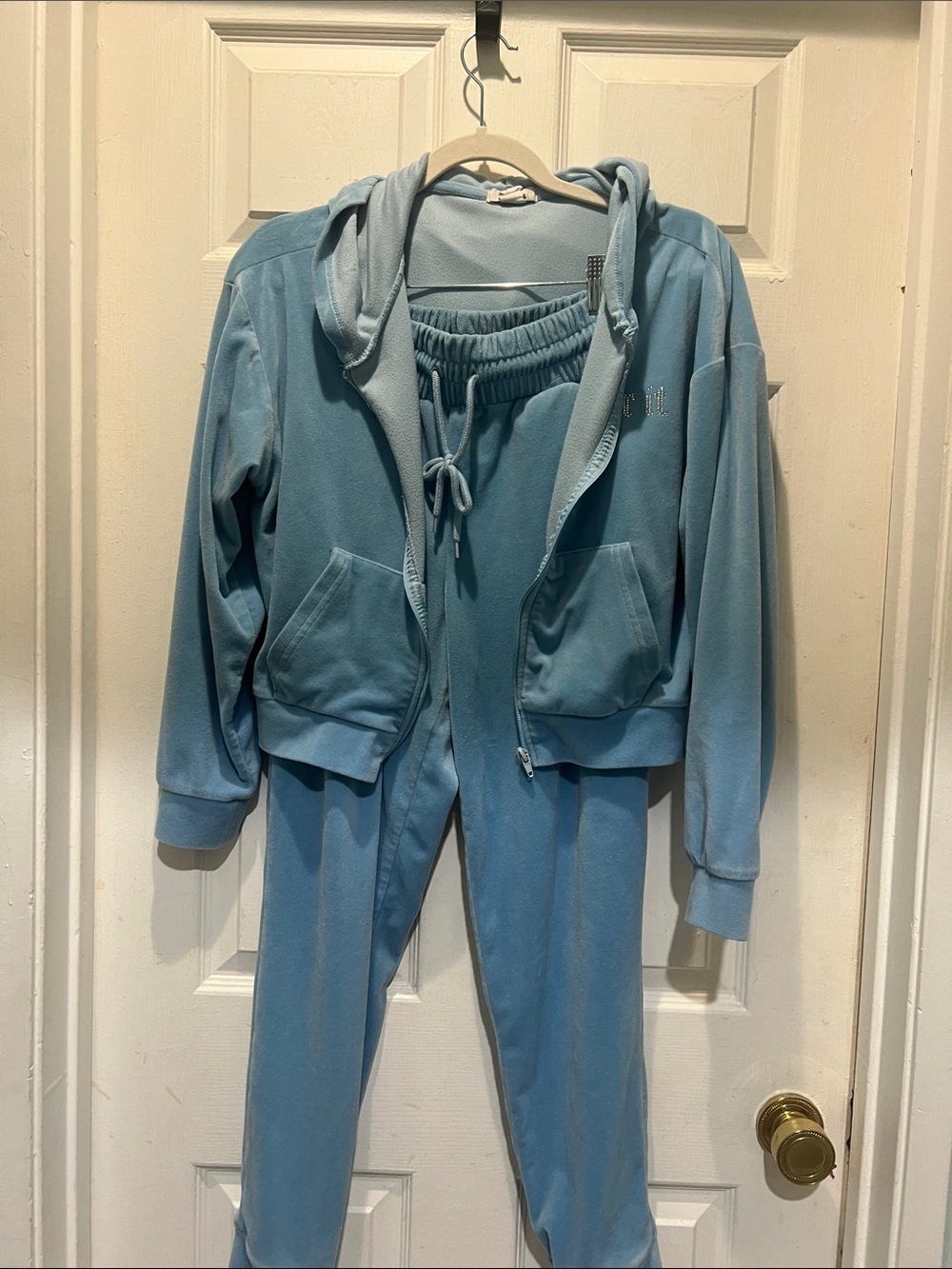 SWS Athletics Light Blue Women's Velour Track Jogger Set